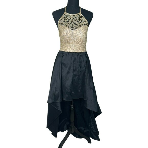 VTG B. Smart Evening Gown High-Low Hem Selena Vibes Y2K Halter Neck Intricate - Picture 1 of 14